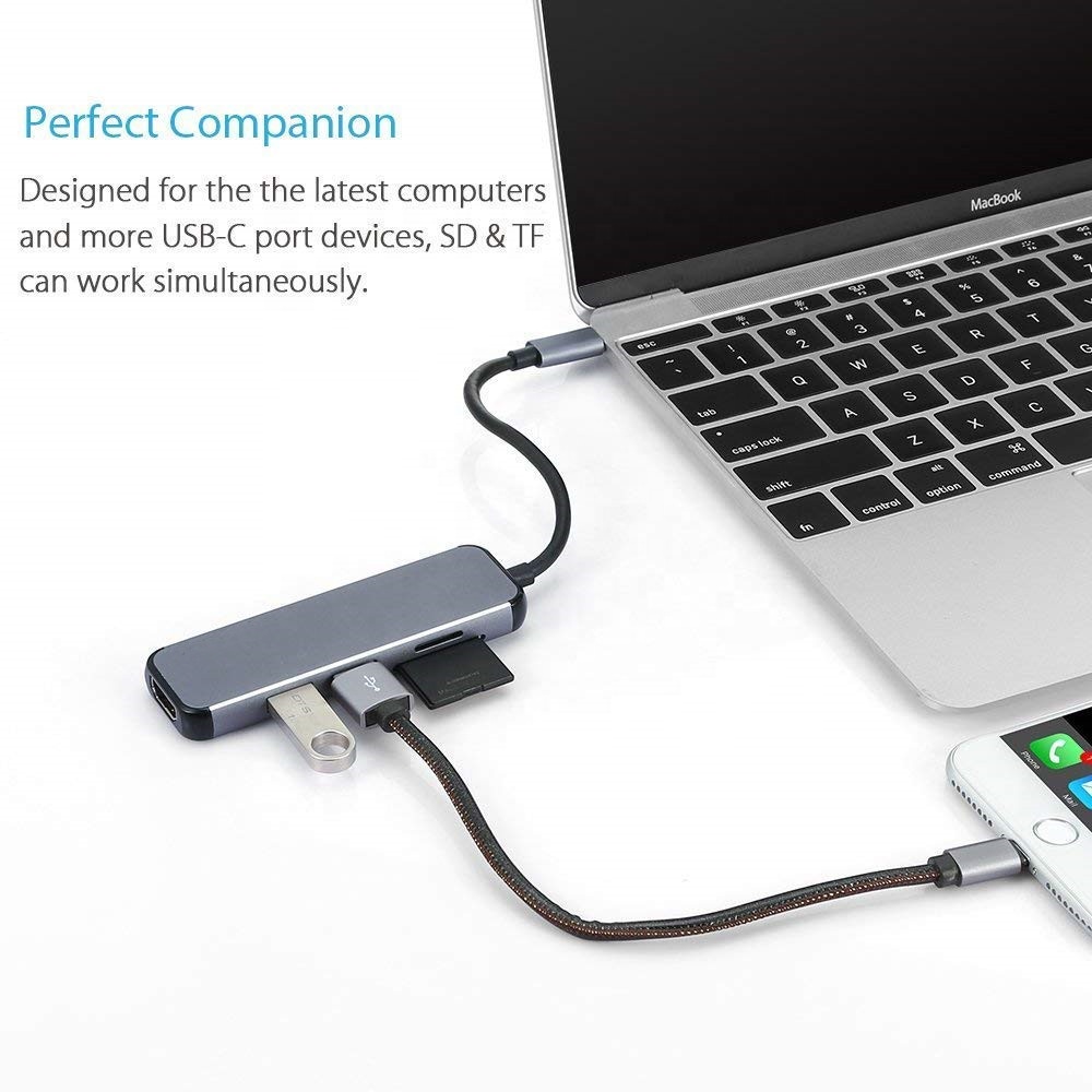 5 in 1 USB C to 4K HDMI, 2xUSB3.0 Ports, and SD/Micro SD Card Reader for Macbook Pro, Google Chromebook Pixel, Samsung S8/S9 - Image 2